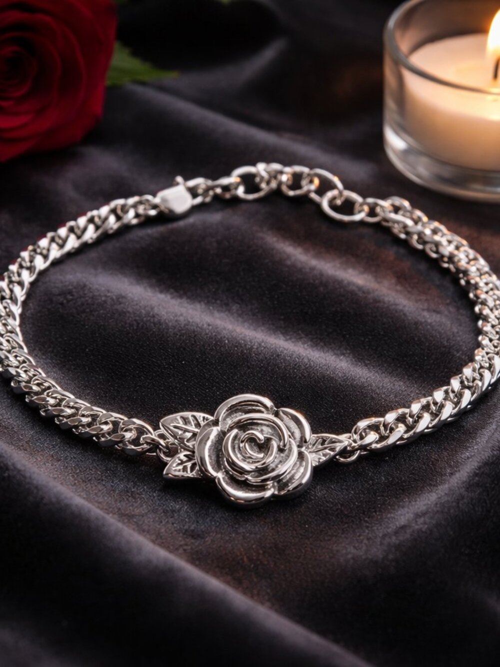 Rose Cremation Bracelet – Silver Tone Stainless Steel